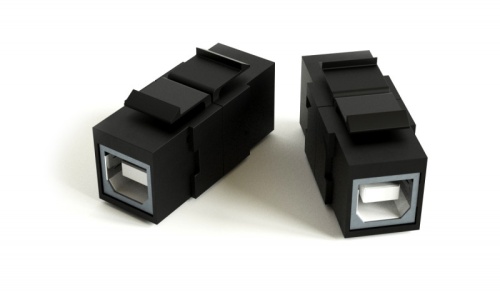 Hyperline Вставка формата Keystone Jack с проходным адаптером USB 2,0 (Type B), ROHS, черная