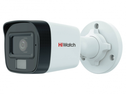 HiWatch 2Мп уличная цилиндрическая HD-TVI камера с гибридной подсветкой EXIR/LED до 30/20м и встроенным микрофоном (AoC)