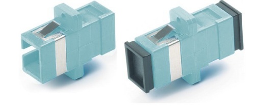 Hyperline Оптический проходной адаптер SC-SC, MM (OM3), simplex, корпус пластиковый, голубой (aqua), черные колпачки
