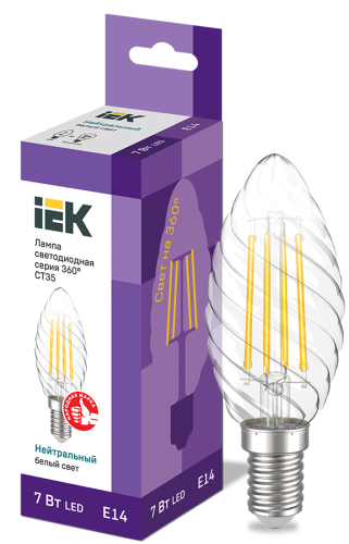 IEK Лампа LED CT35 свеча вит. 7Вт 230В 4000К E14 серия 360°