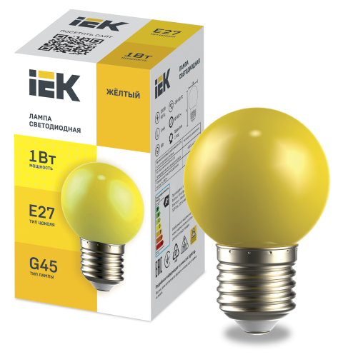 IEK Лампа LED декор. G45 шар 1Вт 230В желтый E27