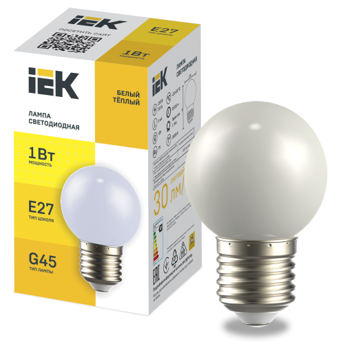 IEK Лампа LED декор. G45 шар 1Вт 230В теплый белый E27