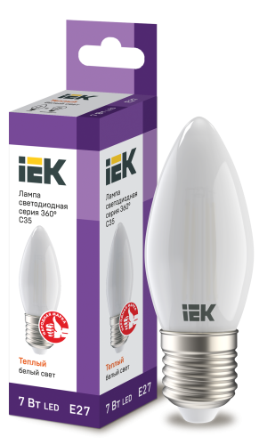 IEK Лампа LED C35 свеча матов. 7Вт 230В 3000К E27 серия 360°
