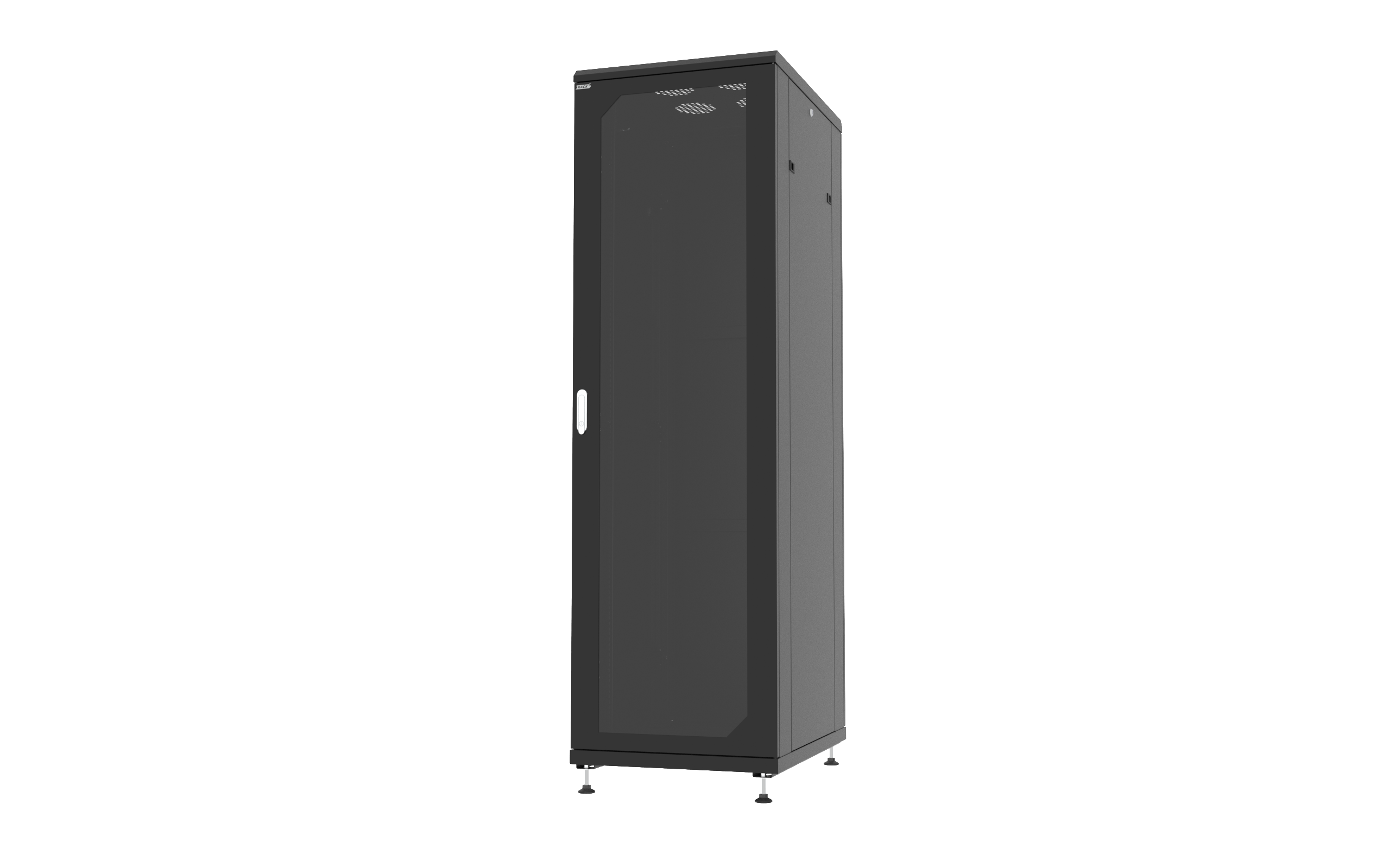 RACK5 Шкаф напольный 19", 22U 600*1000мм, передняя стеклянная дверь, задняя цельная стальная, разобранный, черный