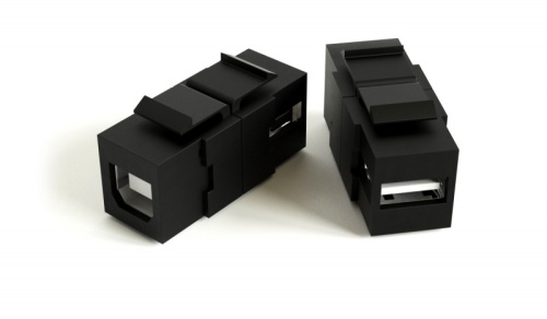 Hyperline Вставка формата Keystone Jack с проходным адаптером USB 2,0 (Type A-B), ROHS, черная