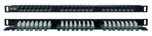Hyperline Патч-панель высокой плотности 19", 0,5U, 24 порта RJ-45, категория 5E, Dual IDC