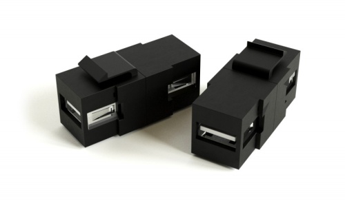 Hyperline Вставка формата Keystone Jack с проходным адаптером USB 2,0 (Type A), ROHS, черная