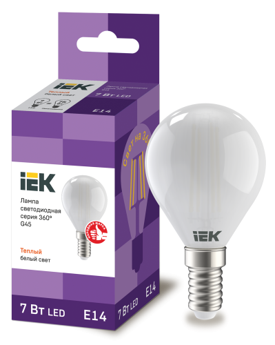 IEK Лампа LED G45 шар матов. 7Вт 230В 3000К E14 серия 360°