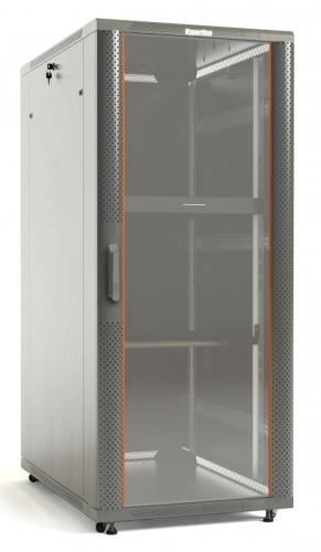 Hyperline Шкаф напольный 19-дюймовый, 18U, 988x600х600 мм (ВхШхГ), передняя стеклянная дверь со стальными перфорированны