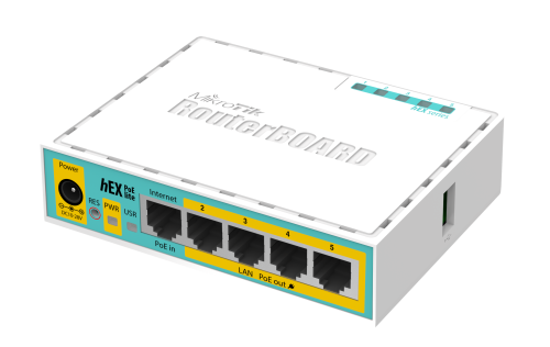 MikroTik  Маршрутизатор hEX PoE lite, 5xLAN, USB, PoE-in, 4xPoE-Out, RouterOS L4