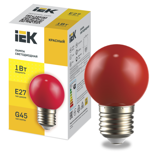 IEK Лампа LED декор. G45 шар 1Вт 230В красный E27