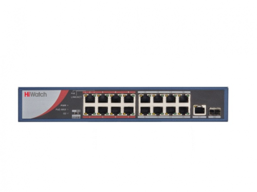 HiWatch Коммутатор DS-S1816P(B) сетевой неуправляемый 16 RJ45 100M PoE, 1 Uplink порт 1000М Ethernet, 1 SFP порт 1000М