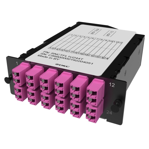 DKC Претерминированная кассета 24ОВ 50/125 OM4, 2xMTP(12)f/12xLC Duplex (с интегрированными шторками), 1