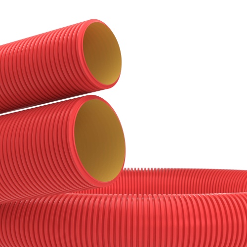 DKC Труба гибкая двустенная для кабельной канализации д.50мм, цвет красный, в бухте 150м., с протяжкой