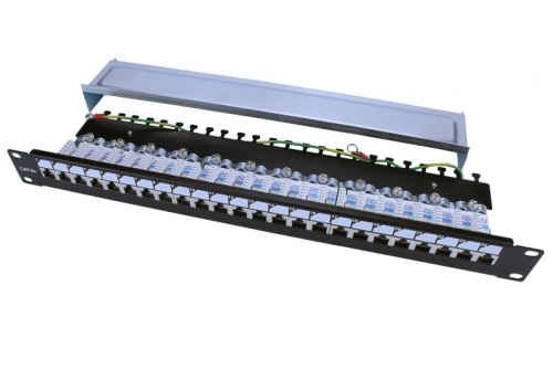 Hyperline Патч-панель 19", 1U, 24 порта RJ-45 полн, экран,, категория 5e, Dual IDC, ROHS, цвет черный