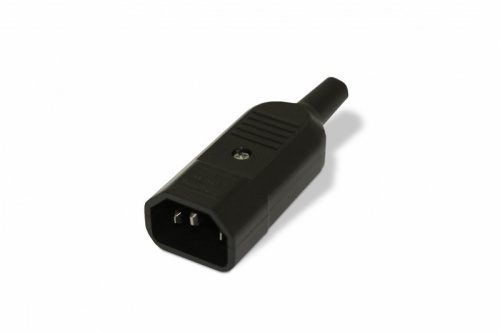 Hyperline Разъем IEC 60320 C14 220В 10A на кабель (плоские выступающие штыревые контакты в пластиковом обрамлении), прям