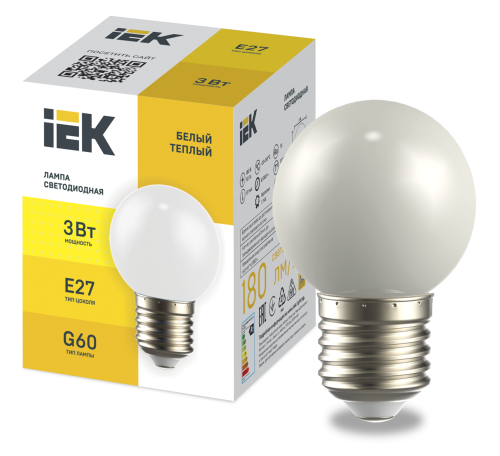 IEK Лампа LED декор. G60 шар 3Вт 230В теплый белый E27