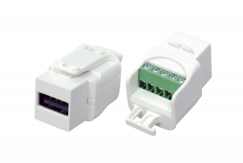 Hyperline Вставка формата Keystone Jack USB 2,0 (Type A) под винт, ROHS, белая