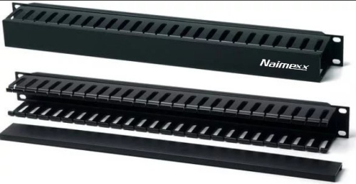 Naimexx Органайзер кабельный 19” 1U, пластиковые кольца и крышка, черный (S)
