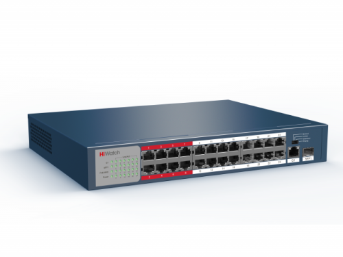 HiWatch Коммутатор DS-S2624P(B) сетевой неуправляемый 24 RJ45 100M PoE, 1 Uplink порт 1000М Ethernet; 1 SFP порт 1000M