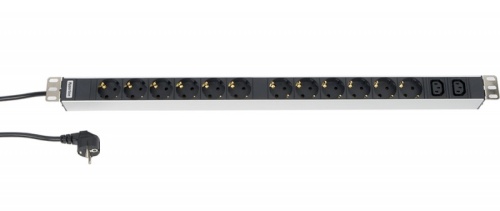Hyperline Блок розеток, вертикальный, 12 розеток Schuko, 2 розетки IEC320 C13, кабель питания 2.5м (3х1.5мм2) с вилкой S
