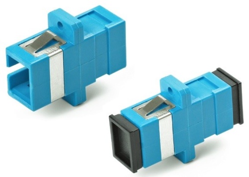 Hyperline Оптический проходной адаптер SC-SC, SM, simplex, корпус пластиковый, синий, черные колпачки