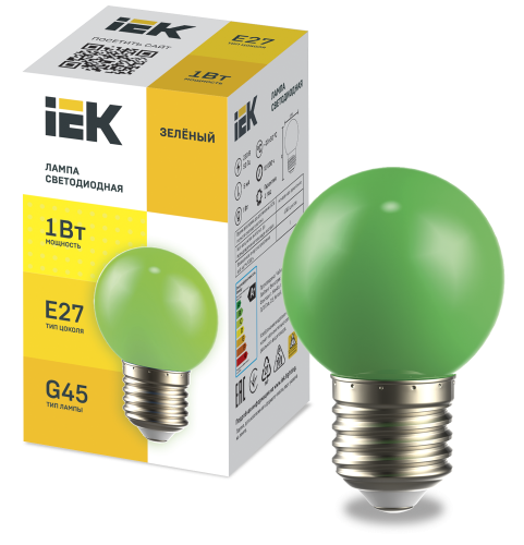 IEK Лампа LED декор. G45 шар 1Вт 230В зеленый E27