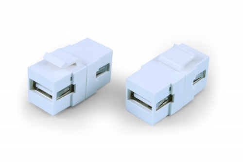 Hyperline Вставка формата Keystone Jack с проходным адаптером USB 2,0 (Type A), ROHS, белая